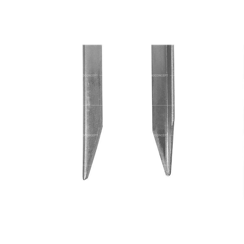 Lower section of a metal roadworks beacon, featuring pointed ends designed for ground insertion.