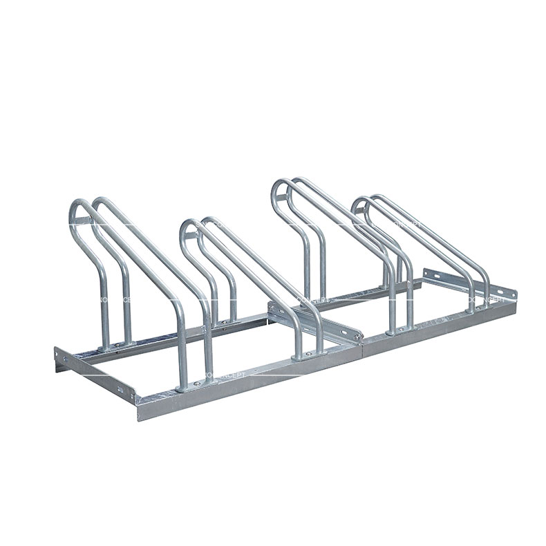 Floor bike rack 2000 also called floor mounted bike stand made of steel with four spaces for outdoor cycle parking management