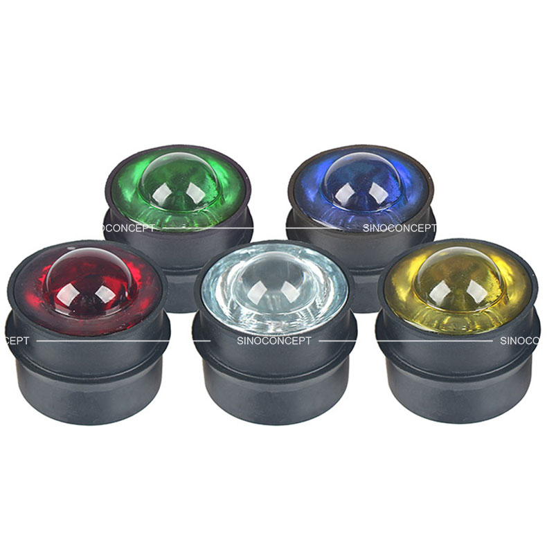 Glass reflective road studs of different colours also called road color studs used on roads as traffic safety devices