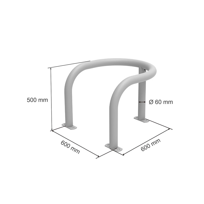 3D drawing of surface-mounted pole and column protector showing dimensions.