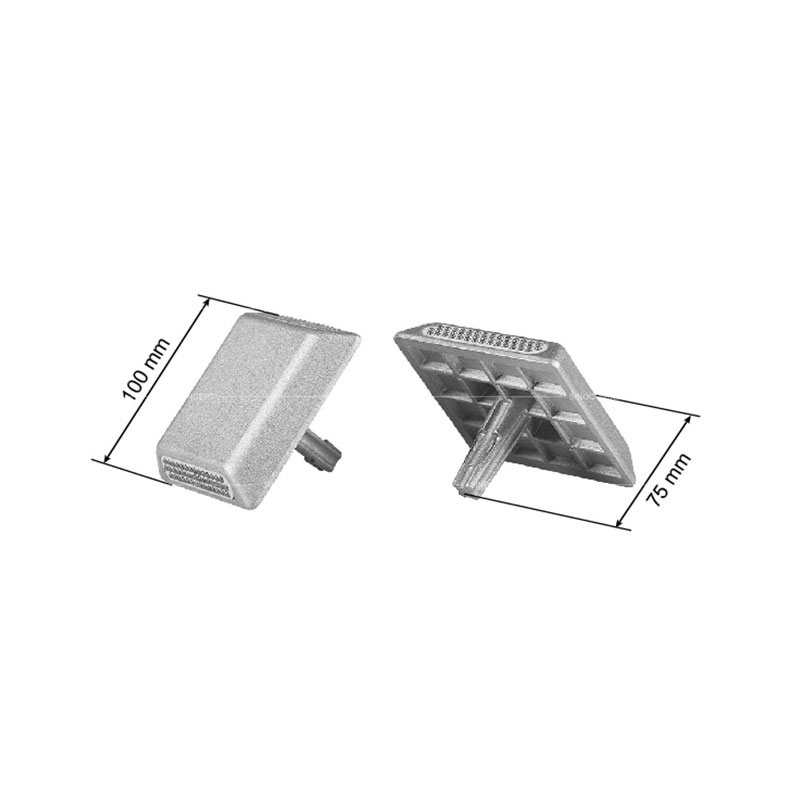 Drawings of the heavyweight aluminium road studs showing dimensions including the length and height.