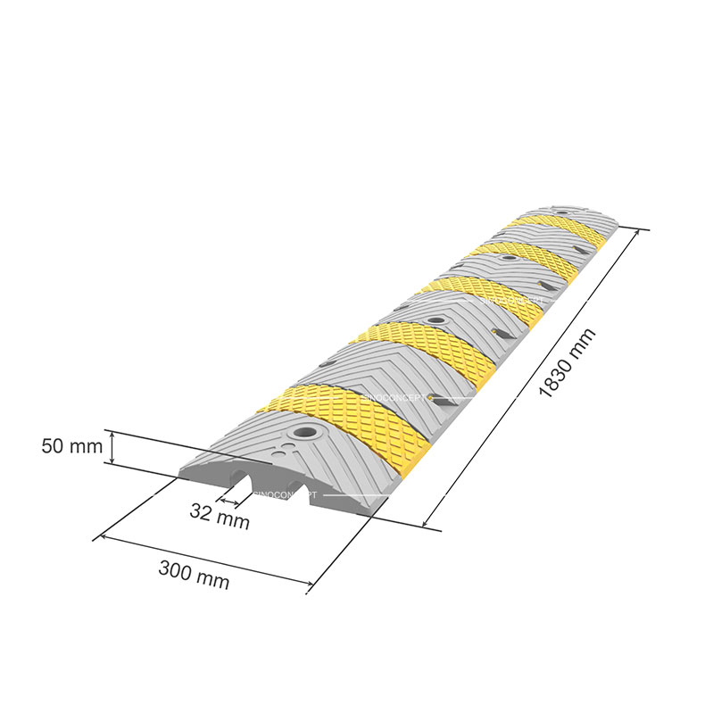 3D drawing of a one-part speed bump showing dimensions of the middle part.