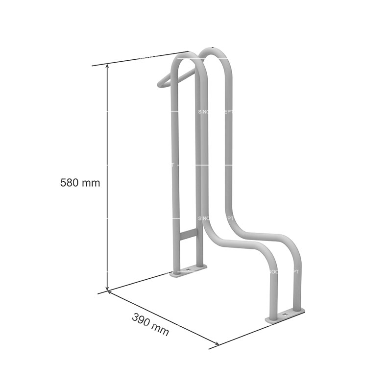 Drawing of floor cycle rack of 4000 low type showing dimensions including the height and width.