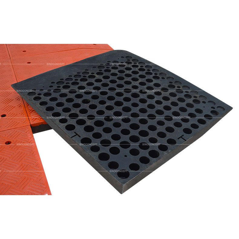 Bottom view of Europe rubber speed cushion made of black vulcanized rubber for traffic calming purpose
