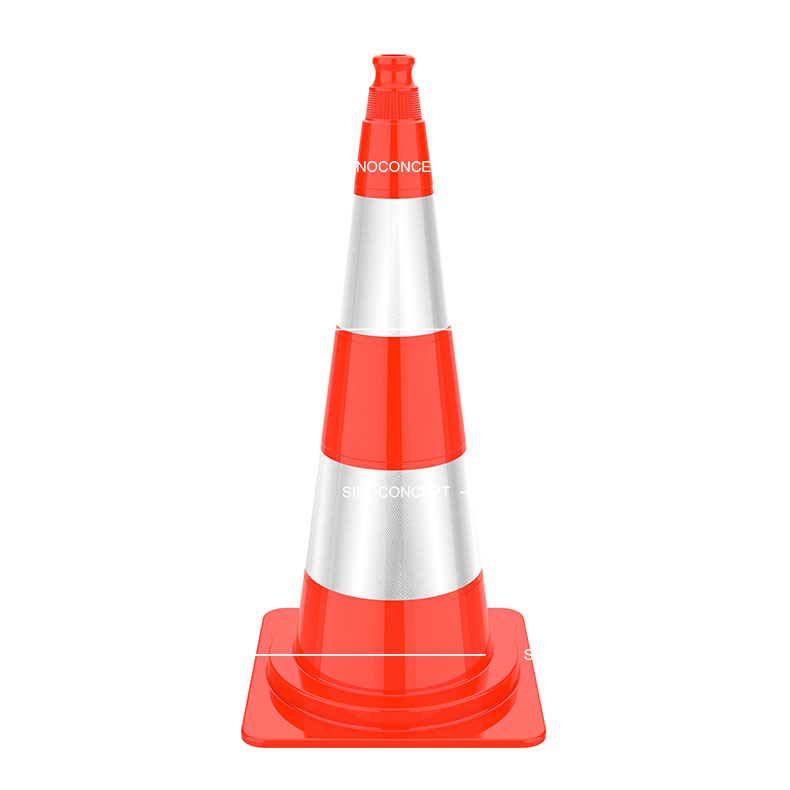 750mm orange traffic cone also called PVC safety cone designed with PVC base and pasted with reflective tapes for road safety.