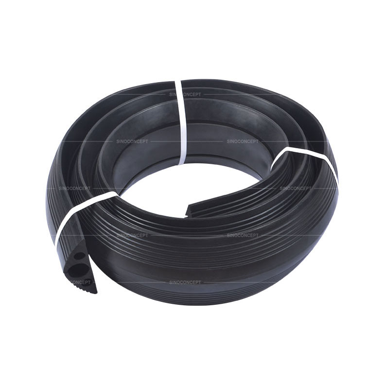 3 channels floor cable cover also called cable protector made of black rubber designed to receive three cables for floor cable management