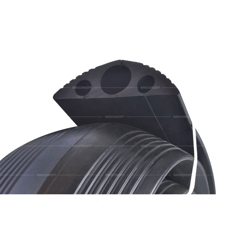 Black floor cable cover also called floor cord cover made of vulcanized rubber designed with three channels for cable management