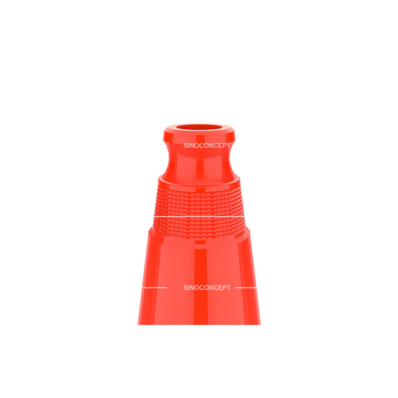 A close-up of the top of a 500mm height orange traffic cone made of PVC.