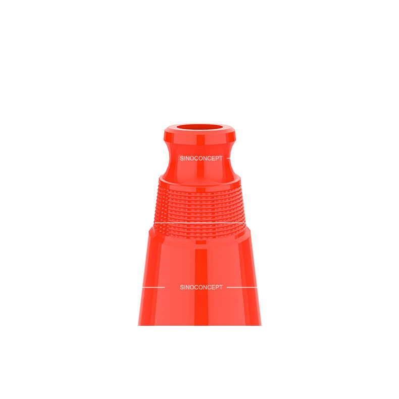 A detailed view of the top of a 750mm orange traffic cone made of PVC.