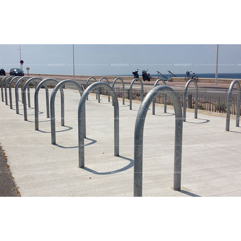Harrogate bike racks also called Inverted-u bike racks made of steel used in outdoor bike parking area