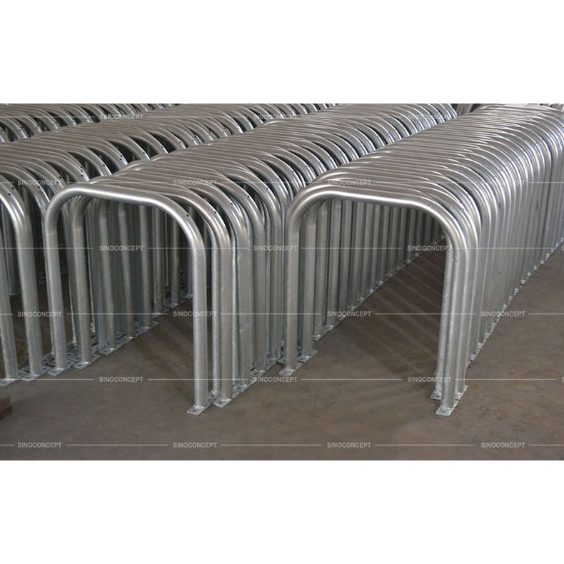 Lots of Sheffield style cycle stands also called cycle hoops manufactured for delivery to Europe for bike parking function