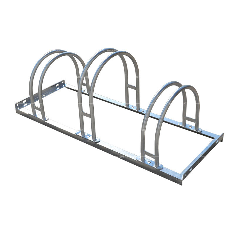 Metal bike stand with three spaces made of steel with strong hot-dip galvanized construction for outside bike parking
