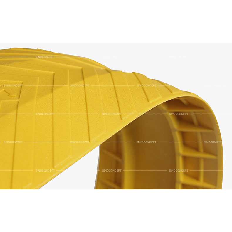 Yellow floor cable protector also called drop over cable protector made of polyurethane to make it flexible for cable management