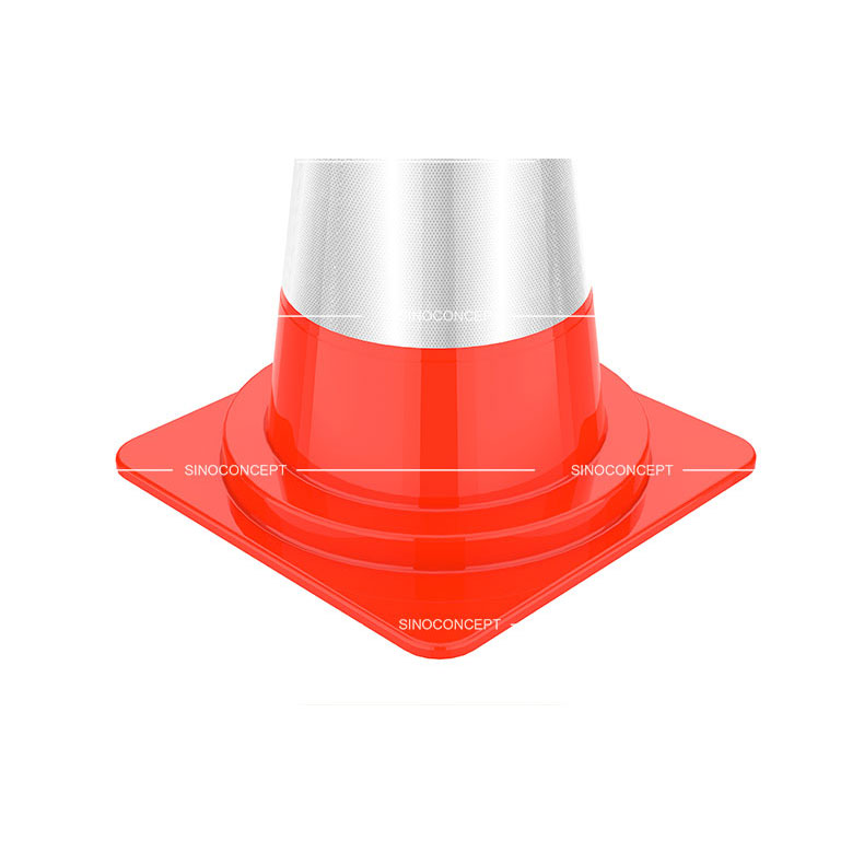 View of base details for 500mm reflective traffic cones made of orange PVC as a temporary traffic management equipment.