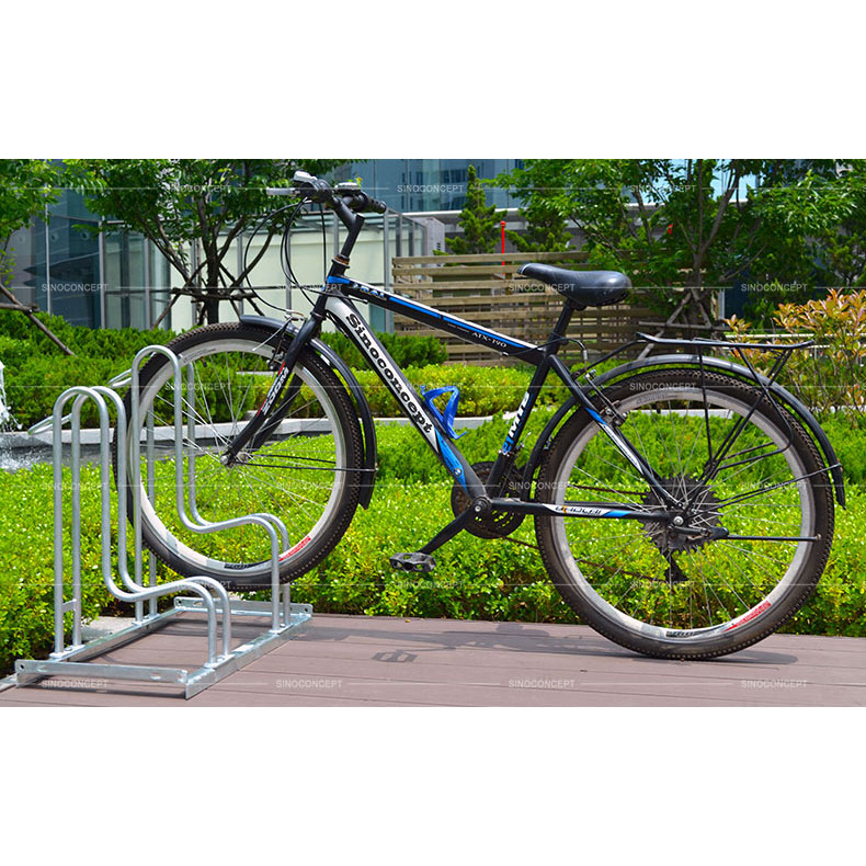 Floor bike rack 4000 also called cycle stand made of steel with two spaces used for bikes parking outside