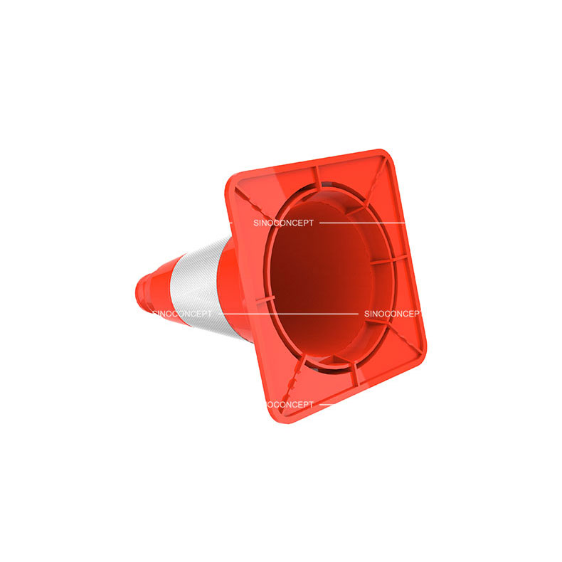The bottom view of a 300mm traffic cone designed with PVC base and pasted with reflective tapes.