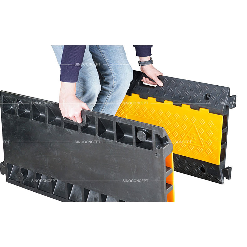 Rubber cable covers also called three channels cable ramps designed with convenient handles for easy movement.