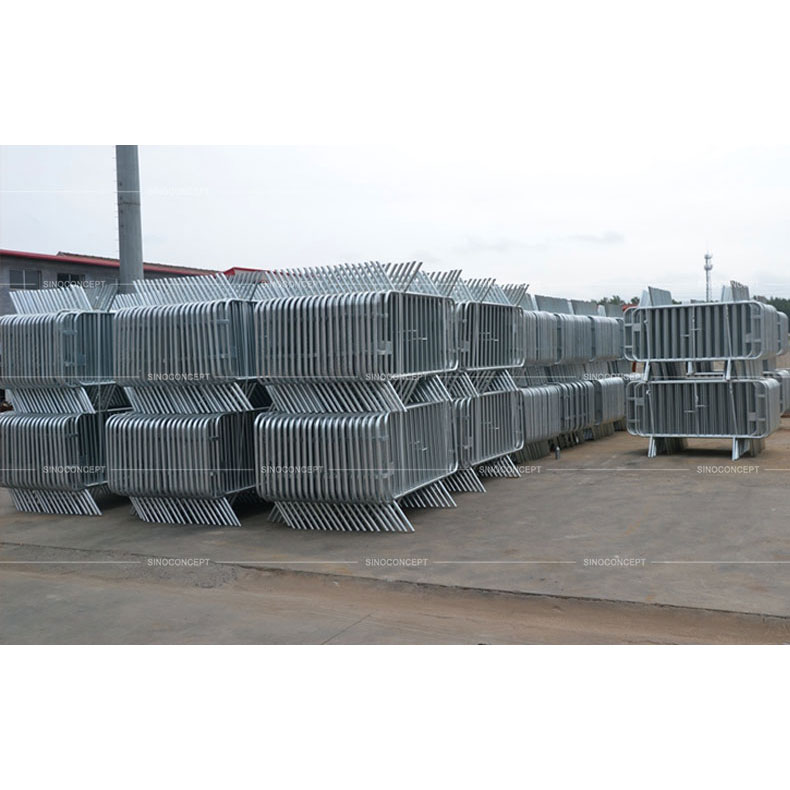 A lot of crowd control barriers made of steel are stocked in Sino Concept's steel factory, waiting to be delivered to the European clients.