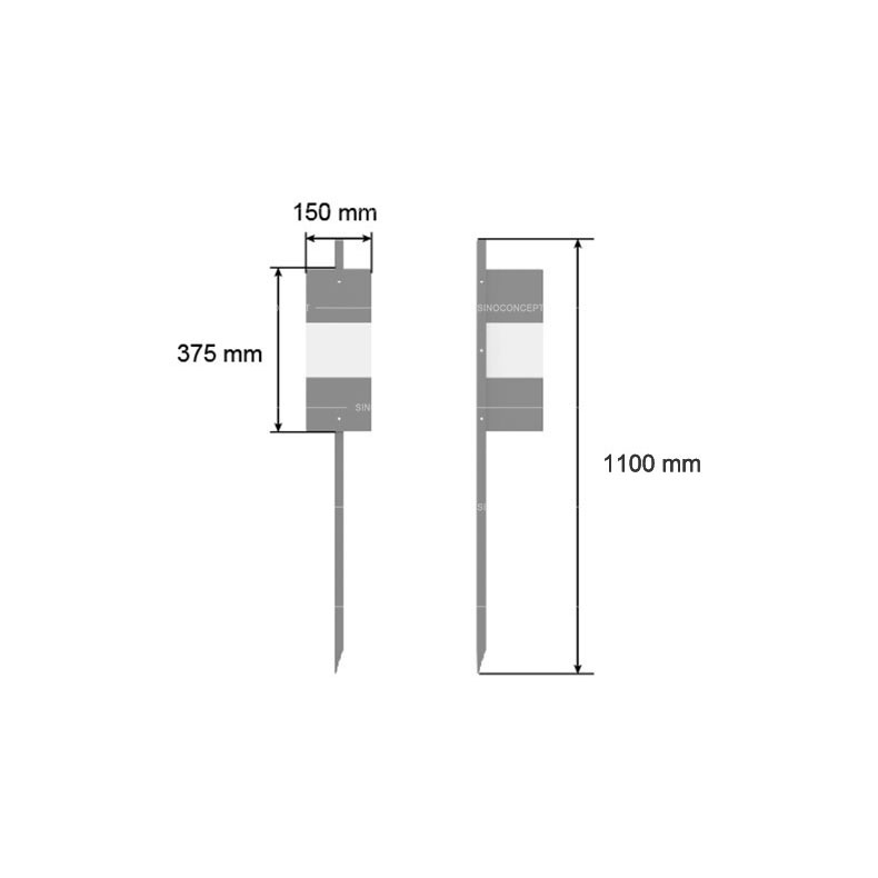 Drawings of steel roadworks beacons of K5B type demonstrating data of the complete height, the panel's height and the panel's width.
