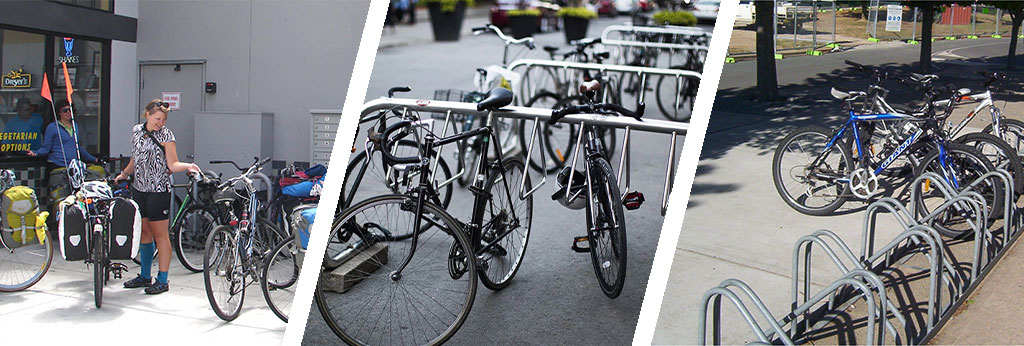 Bike racks in different locations