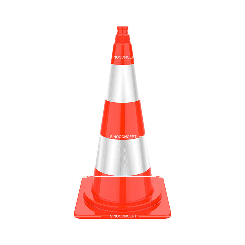 750mm highway safety cone made of PVC material with reflective tapes used as temporary traffic management equipment on highways.