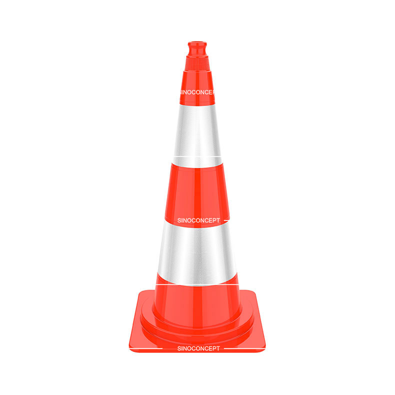 750mm orange traffic cone also called PVC safety cone designed with PVC base and pasted with reflective tapes for road safety.