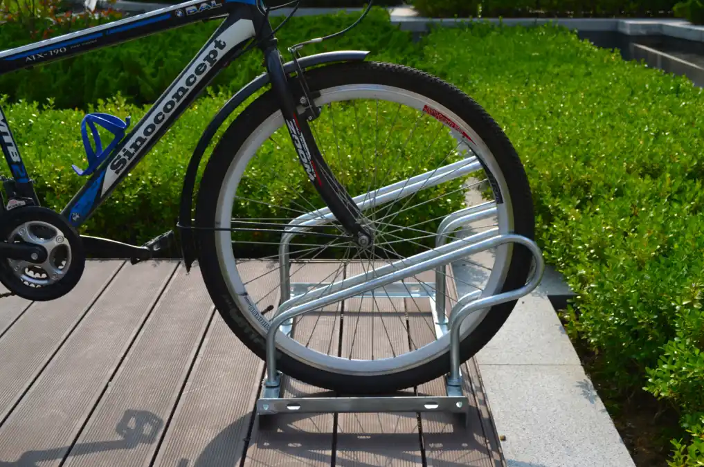 Floor mounted bike rack, also called cycle rack, made of steel with hot-dip galvanizing finish for cycle parking.