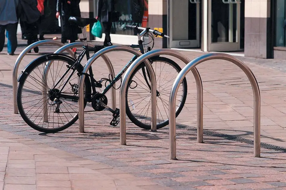 Harrogate cycle stands made of steel for bike parking.