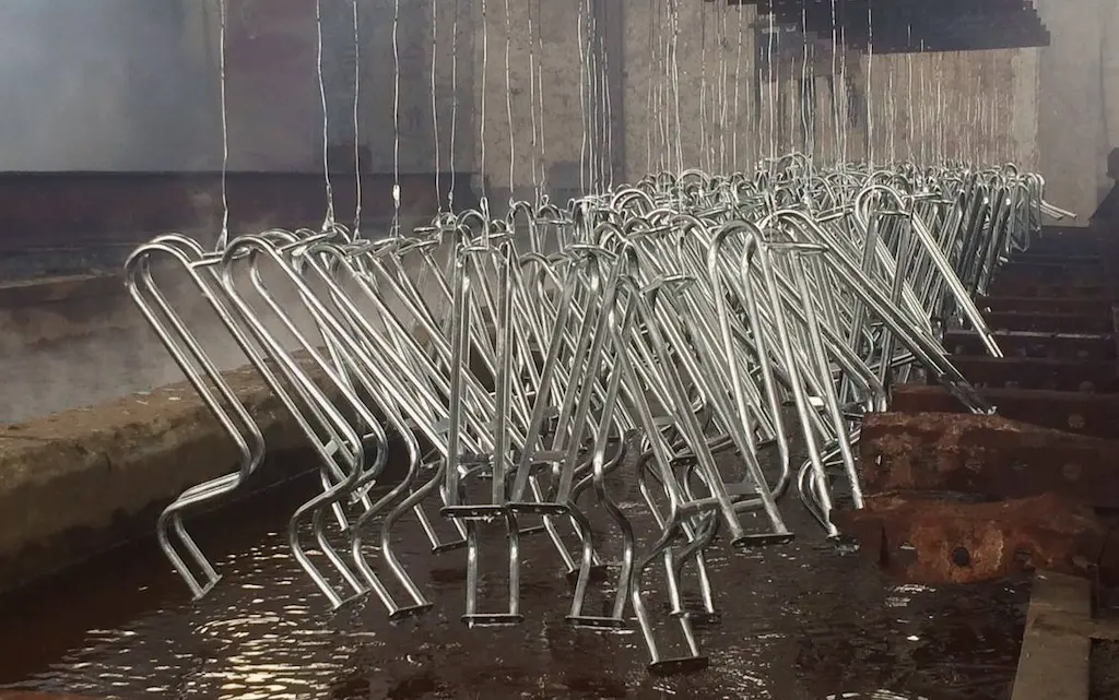 Floor cycle racks are having hot-dipped galvanized finish in Sino Concept's factory.