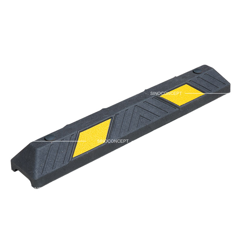 A 900mm parking stop made of plastic-rubber composite with yellow reflective films for parking management.