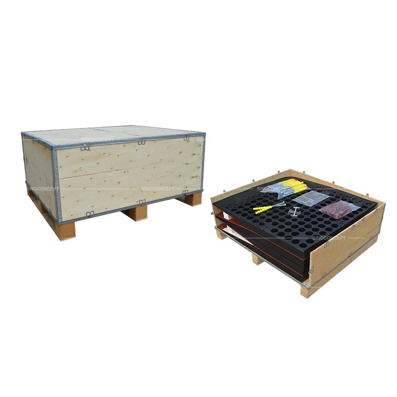Rubber speed table also called rubber road cushion packed within a wooden crate for delivery to UK clients